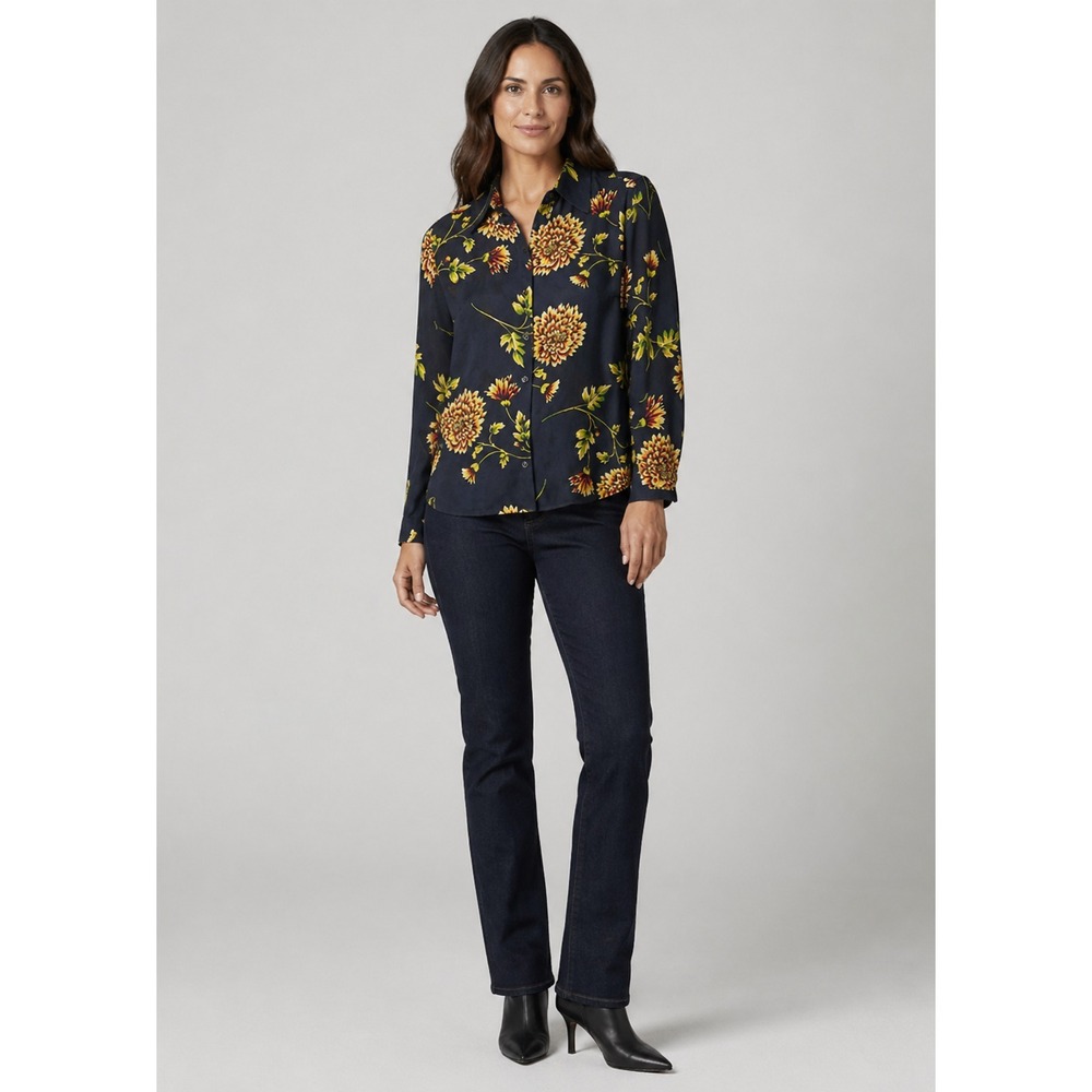 cAbi Button‎ Front Shirt Womens XS Blue Polyester Daisy Print #3250 Romantic